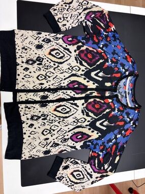 Sleeveless Ikat Print Knit Set: Cardigan and Tank Top - Cream & Multicolor